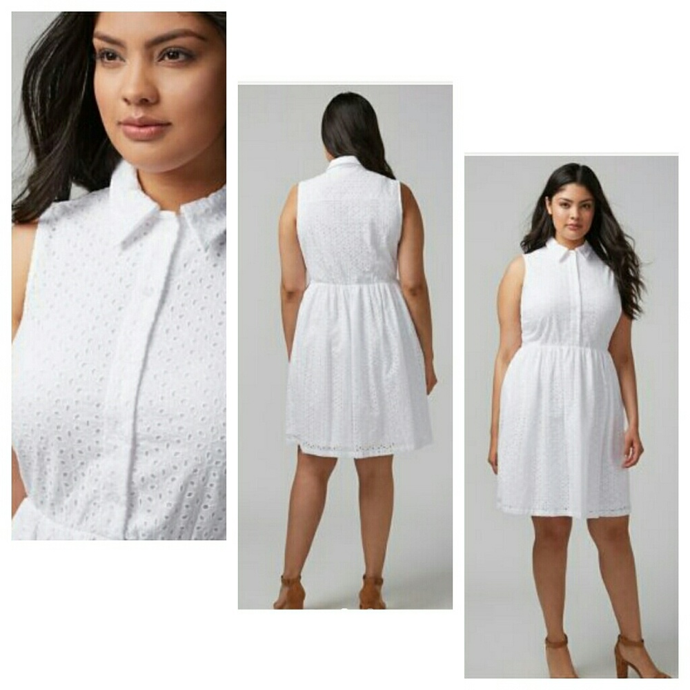 Lane Bryant White Eyelet Sleeveless Shirt Dress - Picture 2 of 4